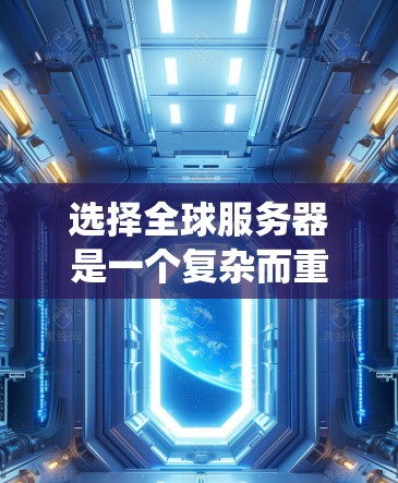 选择全球服务器是一个复杂而重要的步骤,涉及多个关键因素。以下是一个系统化的指南,帮助您做出明智的选择 选择全球服务器是一个复杂而重要的步骤,涉及多个关键因素。以下是一个系统化的指南,帮助您做出明智的选择